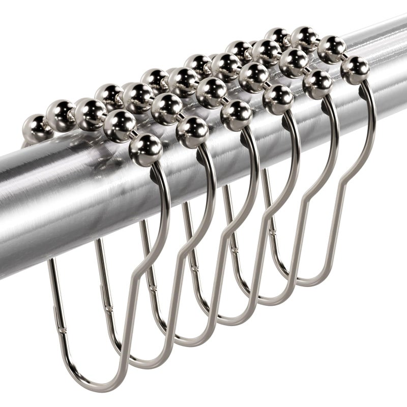 Titanker Shower Curtain Hooks Rings, Rust-Resistant Metal Shower Curtain Hooks for Bathroom Shower Rods Shower Hooks Shower Rings for Curtain - Set of 12, Nickel - Image 1